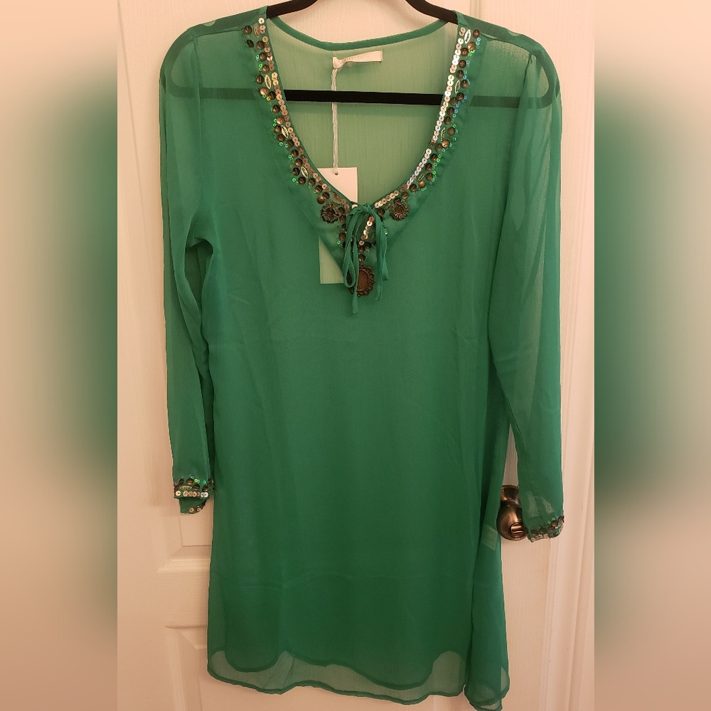 Green Embellished Top with Sequins and Medallions
